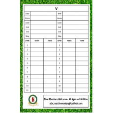 Outdoor, Indoor and Short Mat Scorecards with your Logo, Message and Free Delivery